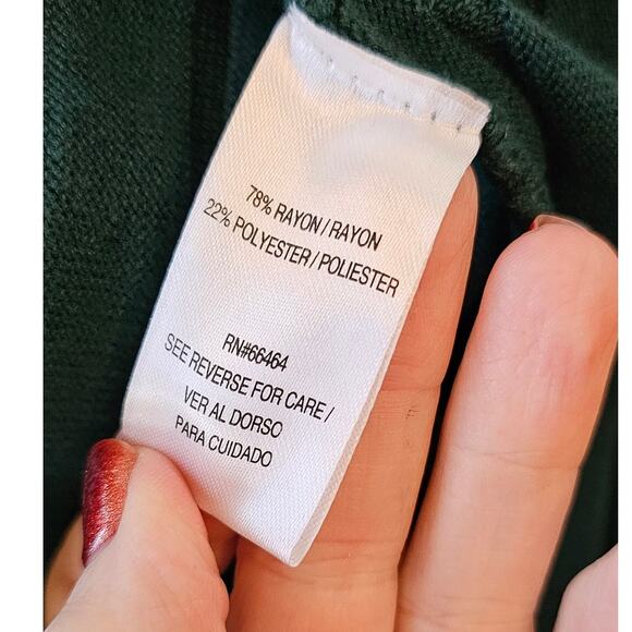 Sandra Darren Mock Neck Tie Waist Sweater Dress Women Size L Dark Green Ribbed‎ - Picture 7 of 7